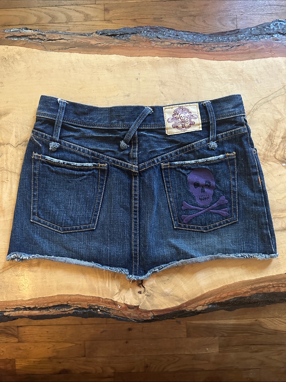 Rugby Ralph Lauren Y2K Dark Blue Denim micromini Skirt with Skull